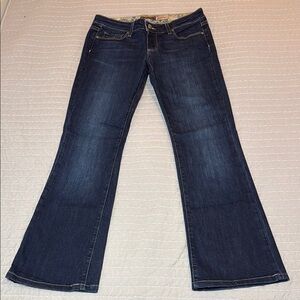 PAIGE Dark Blue Flare Jeans with Subtle Fading